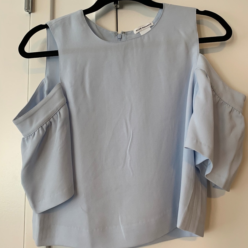 Club Monaco Light Blue Cold-Shoulder Blouse